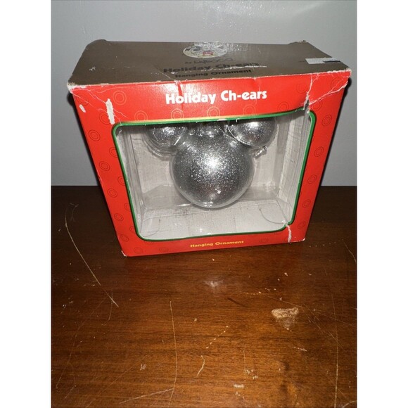 Disney Store Mickey Mouse Ch-Ears Christmas Bauble Ornament Silver READ - Picture 1 of 8